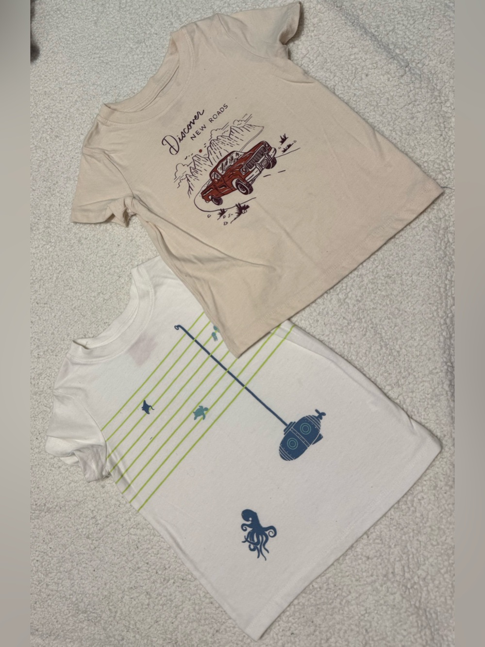 Kids Short Sleeve Tops - White & Beige Graphic Tees
